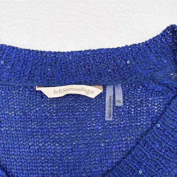 Soft‎ Surroundings Sweater Size XL Petite Blue V Neck Pullover Sequin Casual - Picture 5 of 9